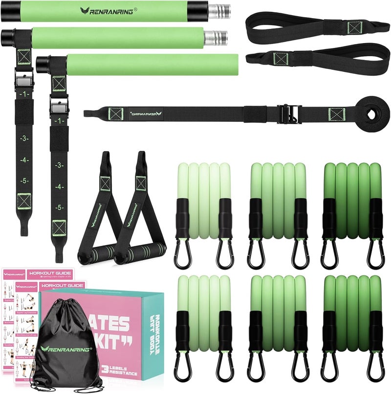 RENRANRING Pilates Bar Kit with Resistance Bands, Multifunctional Pilates Bar for Women & Men with Heavy-Duty Metal Adjustment Buckle, Pilates Home Equipment for Full BodyWorkouts - Image 1